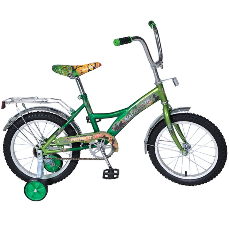 Велосипед Навигатор 16" Patriot (крылья, защита на руле и выносе, звонок, мягкое седло, рамаkite, зеленый)