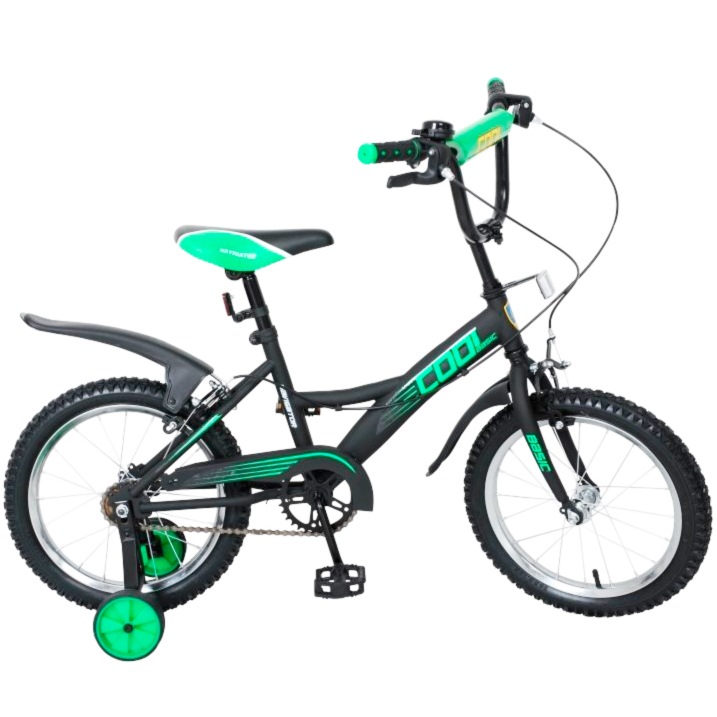Велосипед 16" Навигатор Basic Cool (черно-зеленый, страховочные колеса)