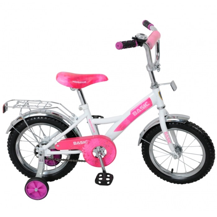 Велосипед Навигатор 16" Basic (багажник, защита на руле и выносе, звонок, мягкое седло, рамаkite, фиолетово-розовый)