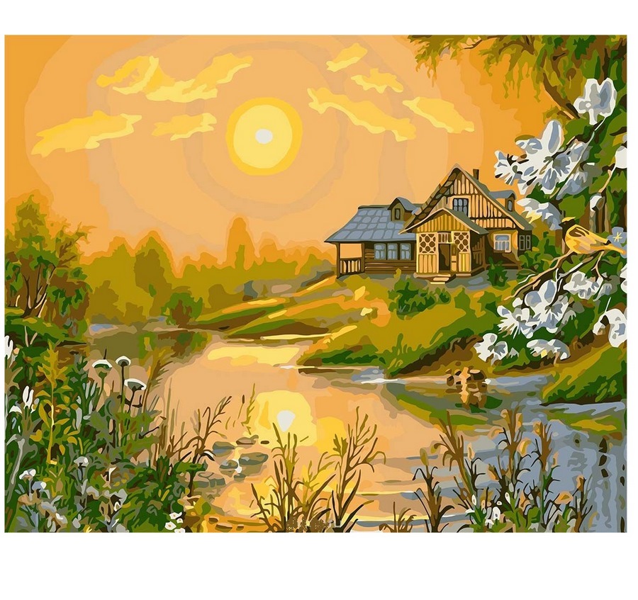 Картина по номерам "Уютный домик у пруда" (30х40 см)