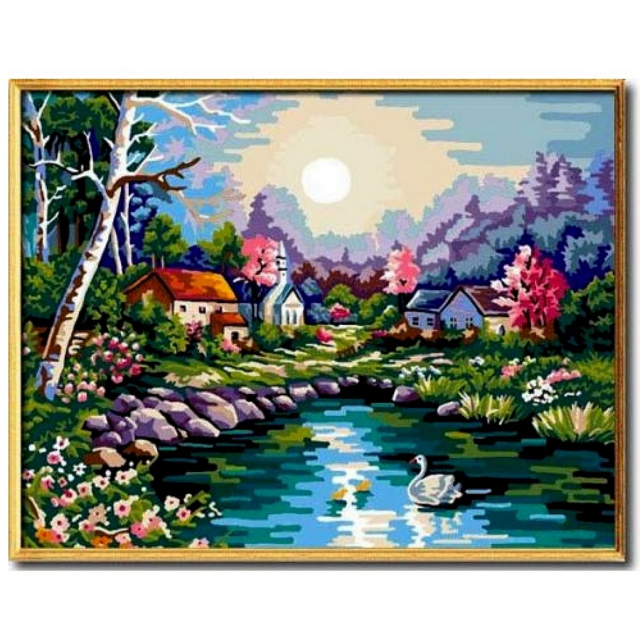 Картина по номерам "Рассвет над озером в горах" (40х50 см)