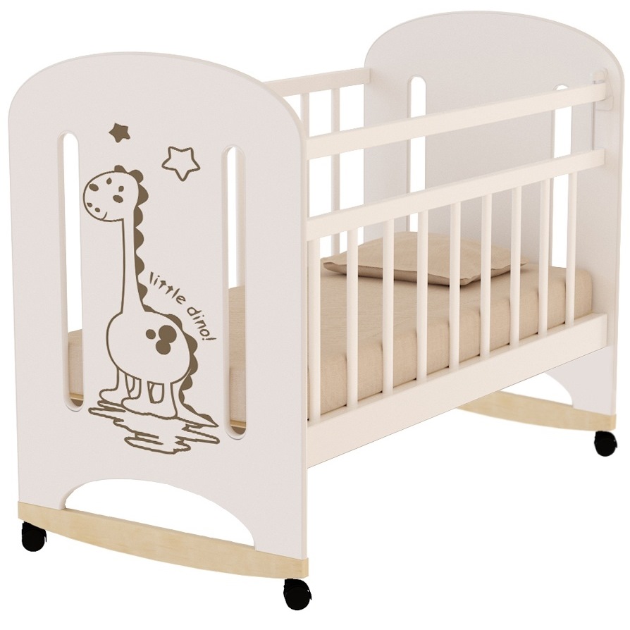 Кровать детская Dino (колесо-качалка, слоновая кость)