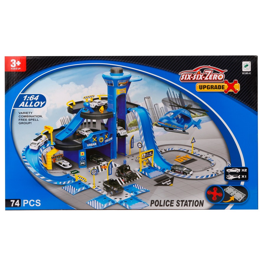 Игровой набор "Полиция" (2 машинки, вертолет, 74 дет.)