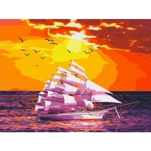 Картина по номерам "Белый корабль на закате" (40х50 см)