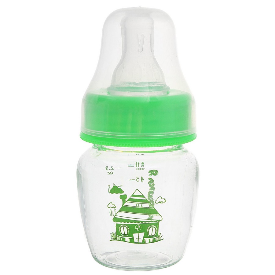 Бутылочка "Домик" (60 мл, зеленый, соска силикон)