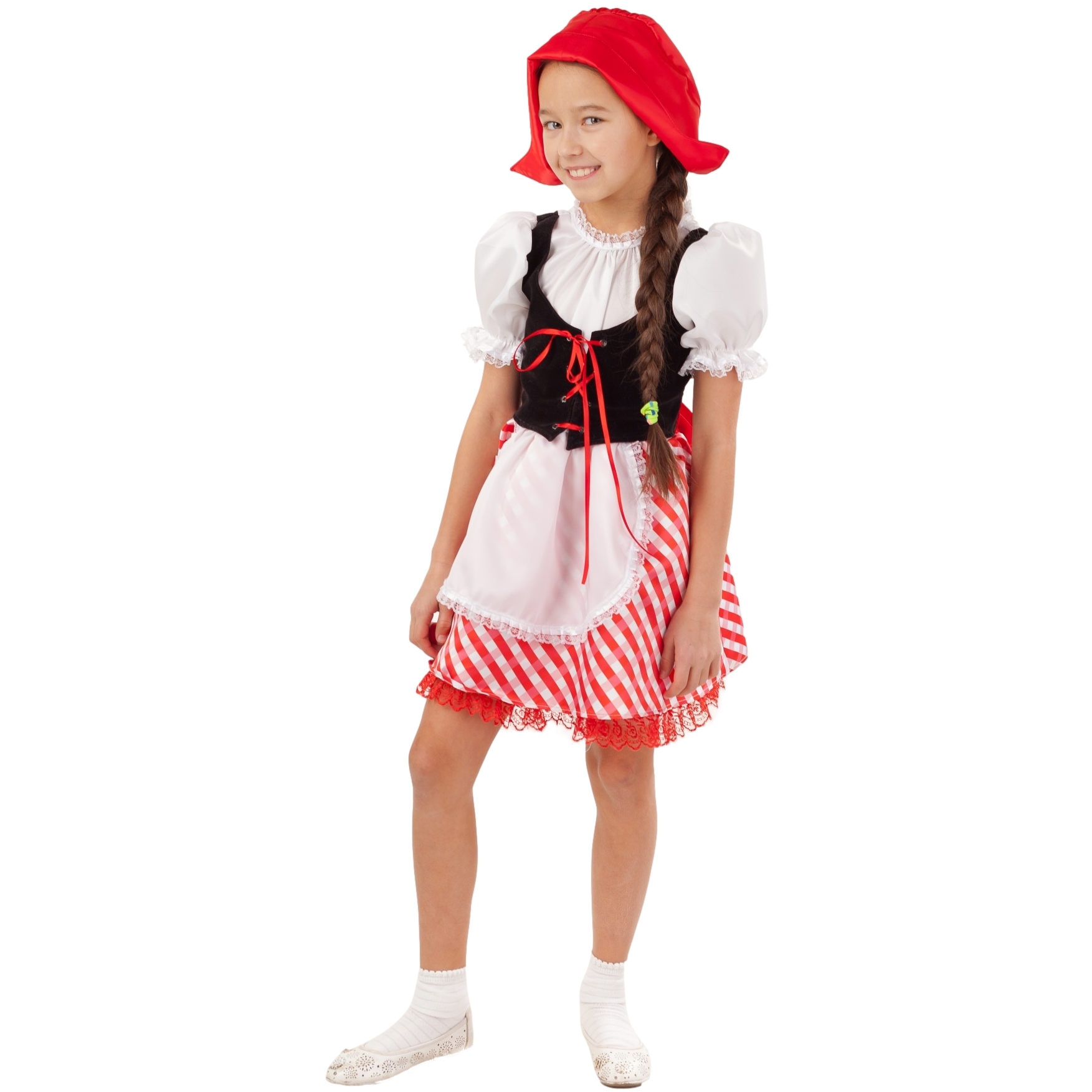 Карнавальный костюм "Красная шапочка" (платье, шапочка) размер 128-64