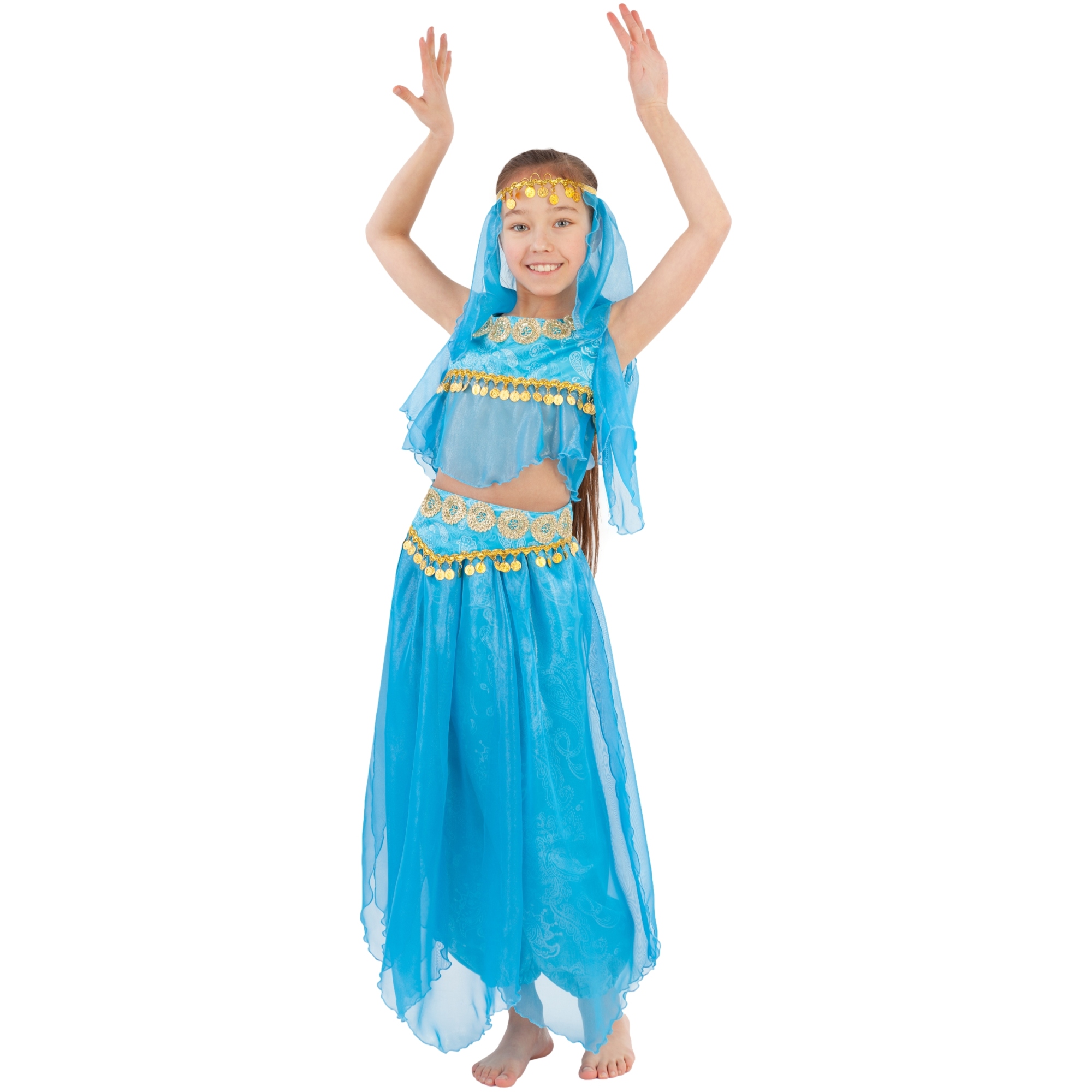 Карнавальный костюм "Восточная красавица" (топ, шаровары, манисты на голову, пояс) размер 122-64