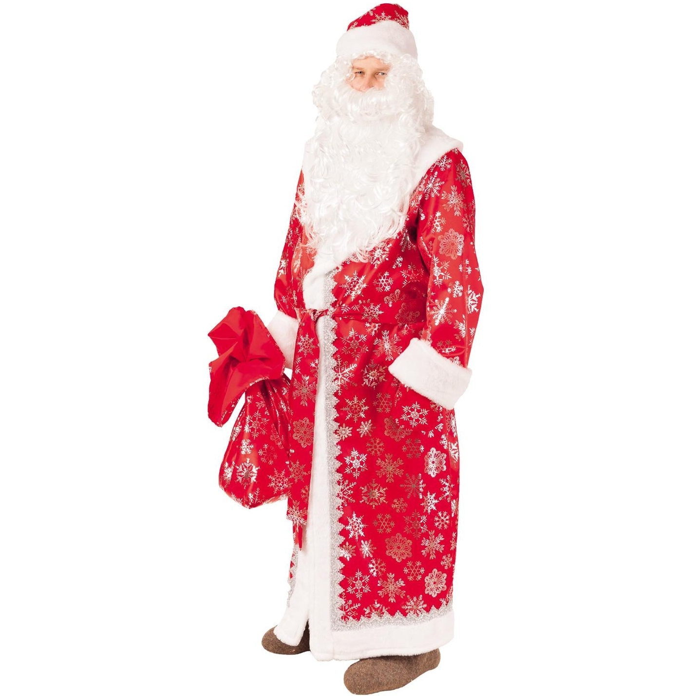 Карнавальный костюм "Дед Мороз" ( шуба, шапка, борода, мешок, пояс, варежки) размер 176-5