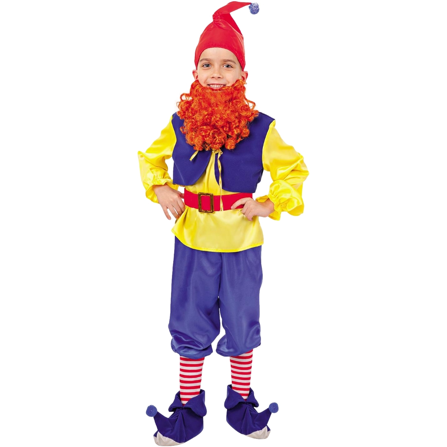 Карнавальный костюм "Гном Тилли" (рубашка с поясом,брюки,башмачки,колпак,борода) размер 110