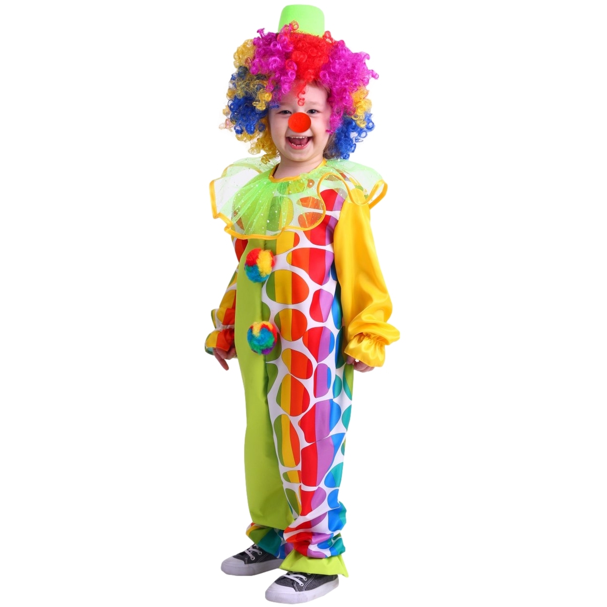Карнавальный костюм "Клоун" (парик, комбинезон, нос, целиндр) размер 110-56