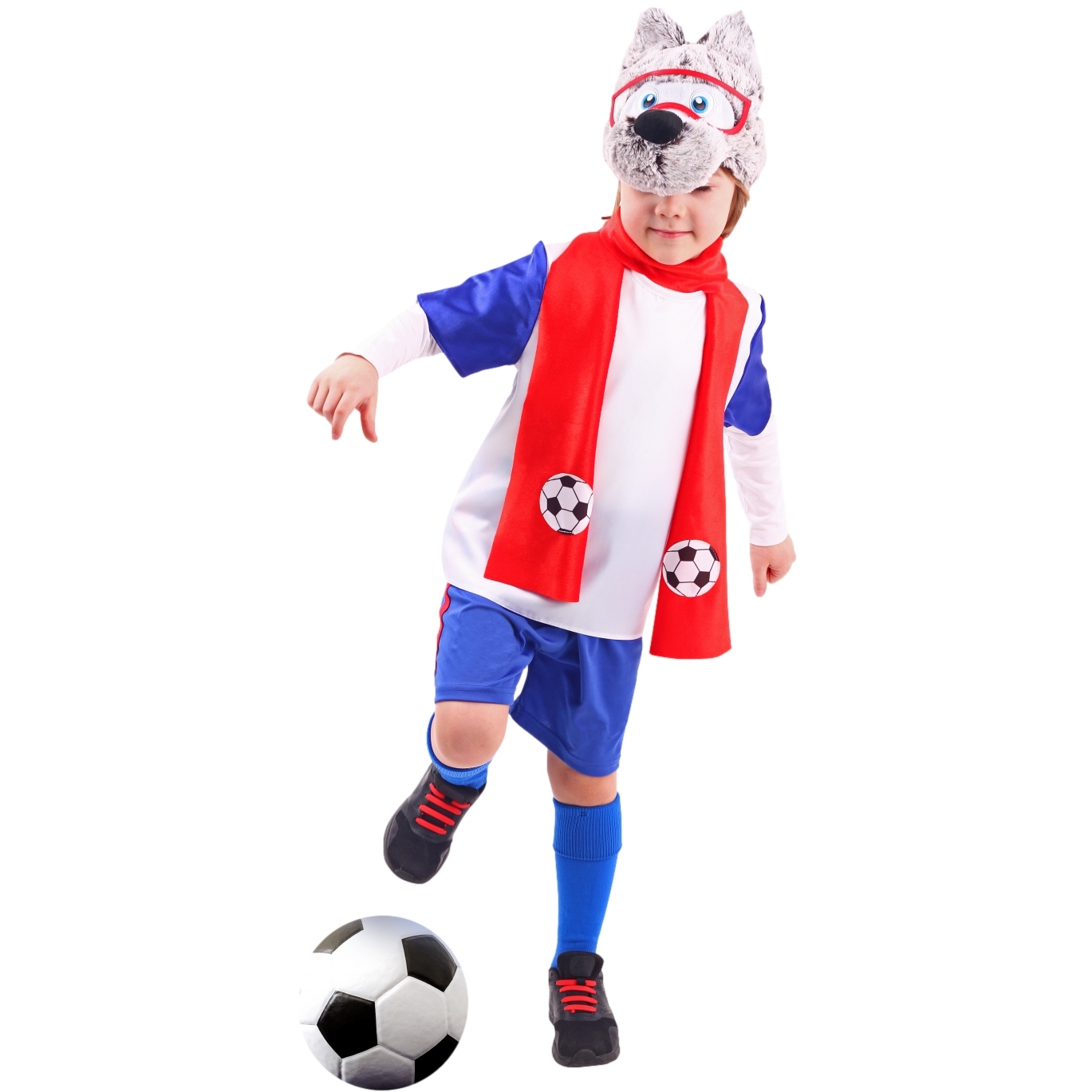 Карнавальный костюм "Волчонок" (футболка,шарф,шапка,очки на резинке) размер 122-64