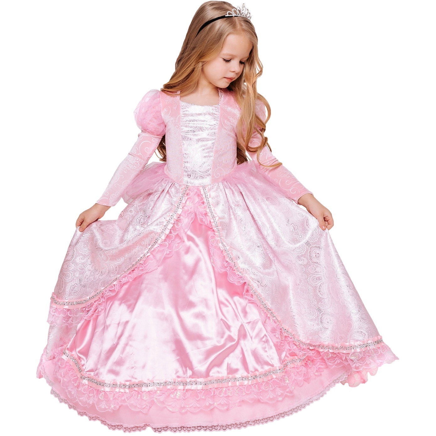 Карнавальный костюм "Принцесса Золушка" (платье, подъюбник на кольцах, диадема) размер 110