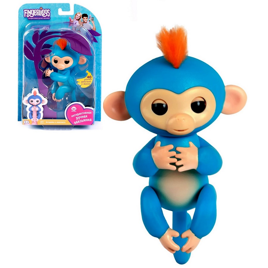 Интерактивная обезьянка Борис (синяя, 12 см)