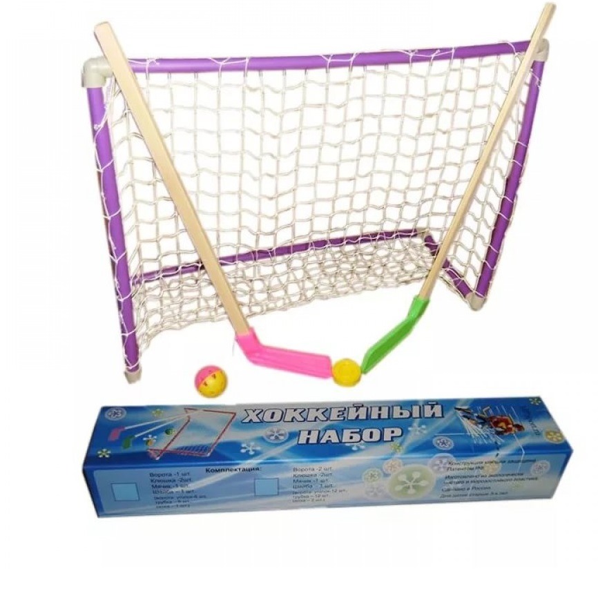 Хокейный набор (2 клюшки, шайба, мячик, 2 ворот с сеткой)