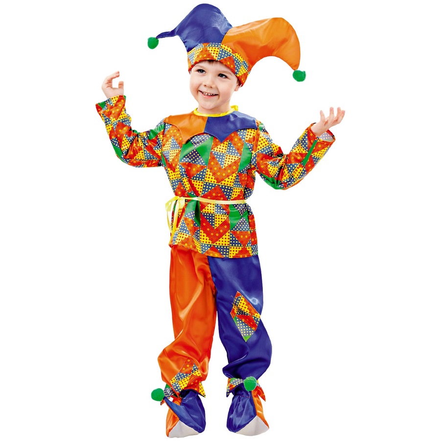 Карнавальный костюм "Петрушка" (рубашка с пясом, брюки, колпак, башмачки) размер 122-64
