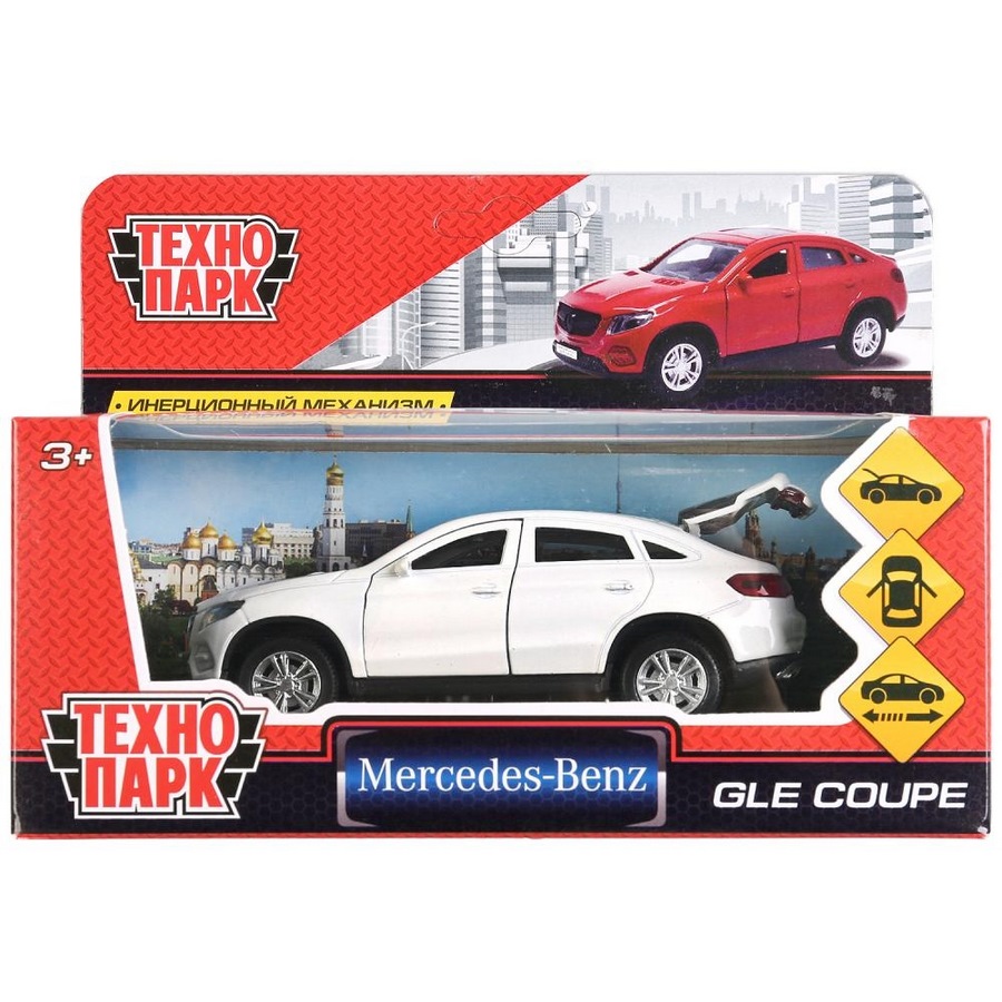 Машина металл MERCEDES-BENZ GLE COUPE длин 12 см, двери, багажн, белый, кор. Технопарк в кор.2*36шт GLЕСОUРЕWТ