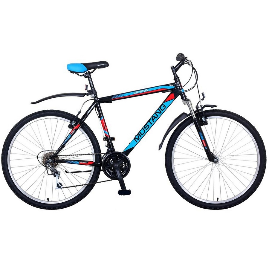 Велосипед 26" MTB Мустанг Crypton 1100 (черно-голубой, 18 скоростей)