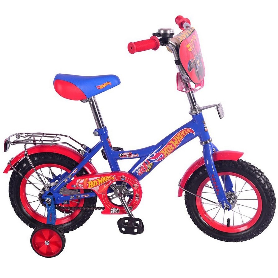 Велосипед 12" Хот Вилс (сине-красный, багажник, страховочные колеса)