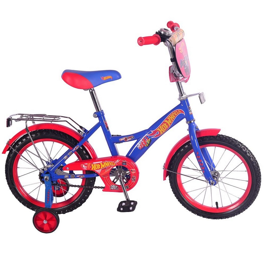 Велосипед 16" Хот Вилс (сине-красный, багажник, страховочные колеса)