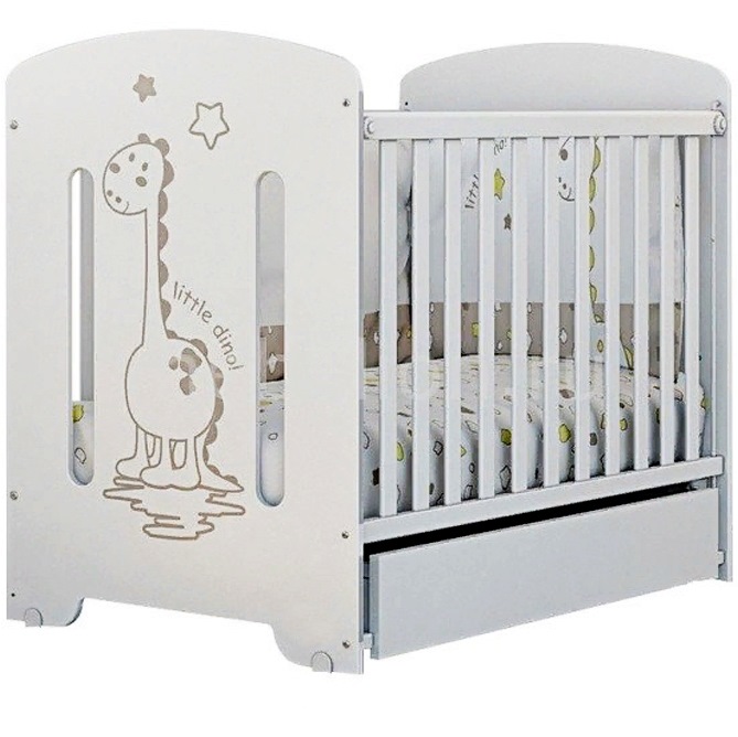 Кровать детская "DINO" (фигур.спин., маятник, ящик) (белый)