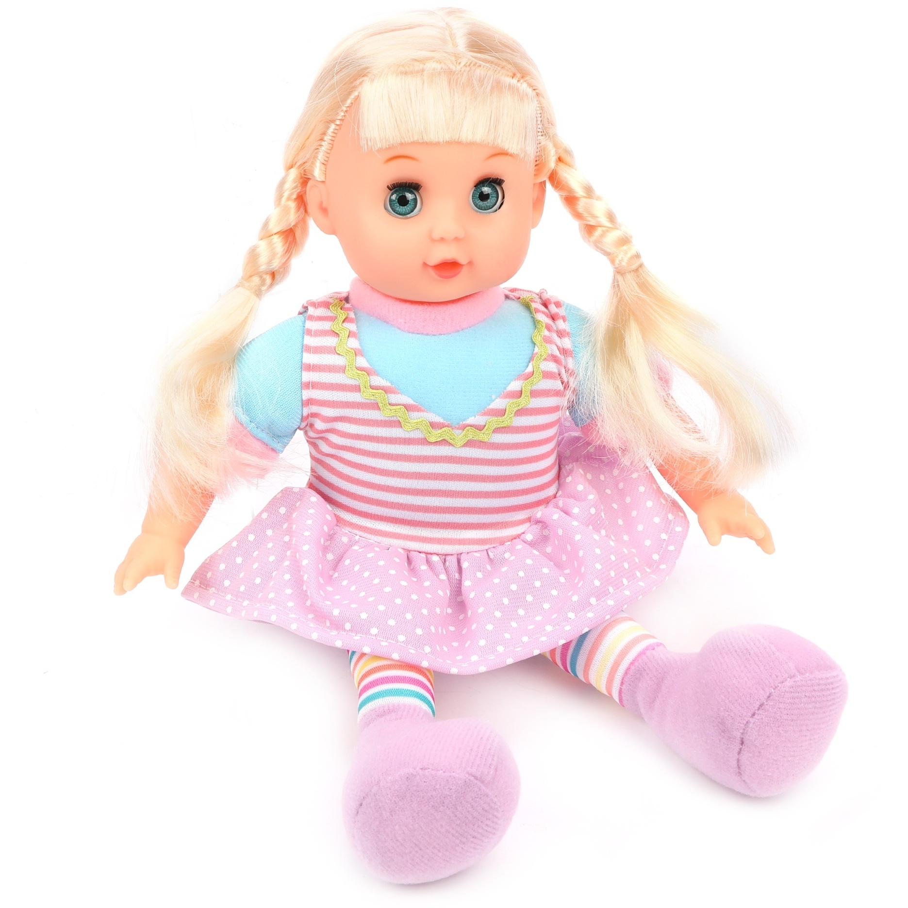 Кукла мягконабивная в сиреневом платьице (30 см)