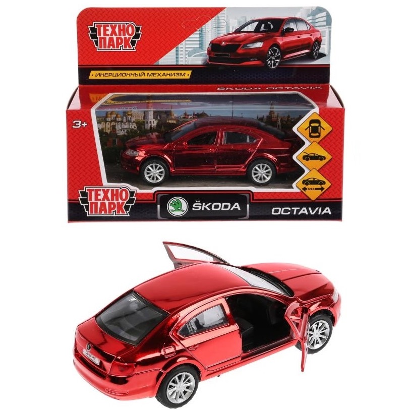 Машина Технопарк Skoda Octavia (металл, хром красный, 12 см)