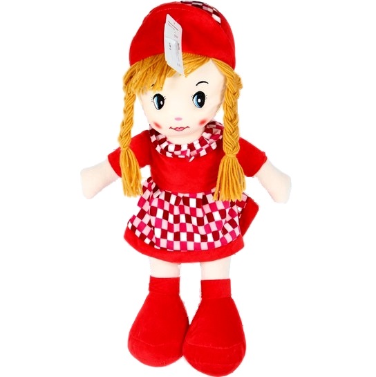 Игрушка мягконабивная кукла в платье с клеткой №1, 3 цв. (v1875a) (18х53х13 см.)