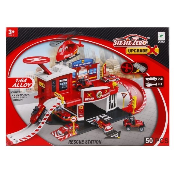 Игр.набор пожарная станция, машина 2шт., вертолет 1шт. деталей 50шт.