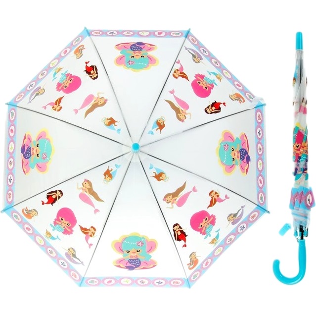 Зонт "Русалочки" (8 спиц, ПВХ, со свистком, голубой)