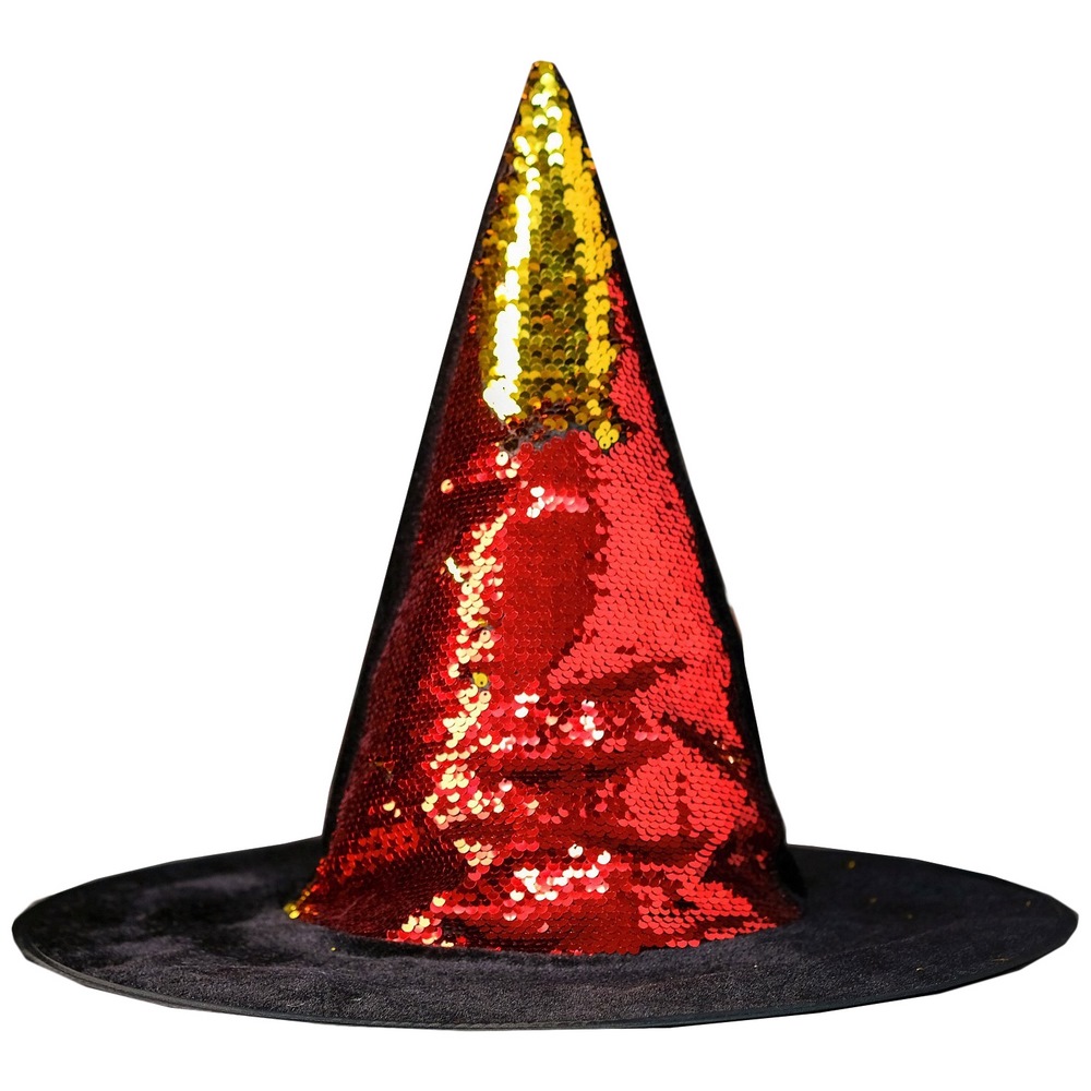 Карнавальная шляпа "Конус" (с пайетками, золото-красный)