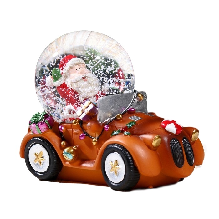 Снежный шар "Дед мороз на автомобиле" (6х8х4 см)