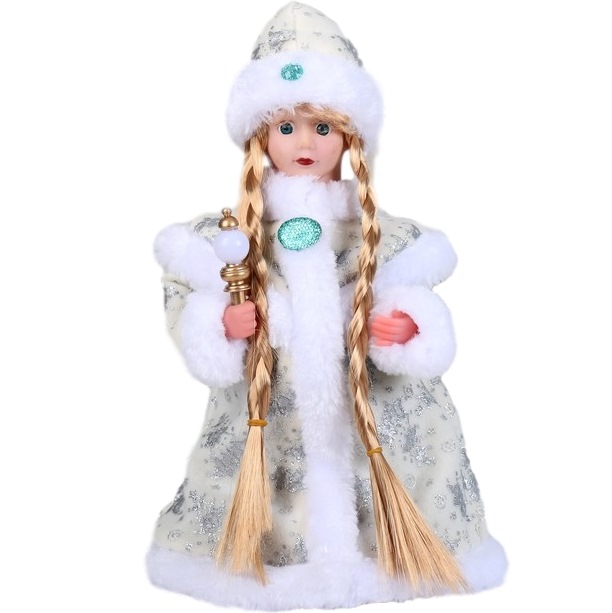 Кукла "Снегурочка с посохом" (белая шубка, двигается, без музыки, 30 см)
