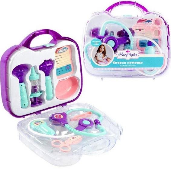 Медицинский набор "Скорая помощь" в чемоданчике (9 предметов, фиолетовый)