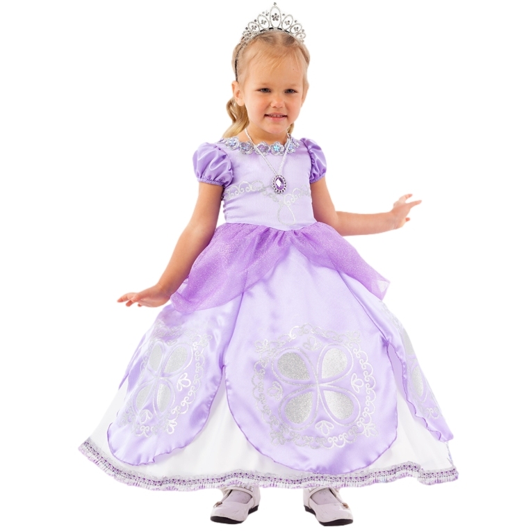 Карнавальный костюм "Принцесса Софи" (платье,подъюбник на кольцах,подвеска,диадема) р. 110-56