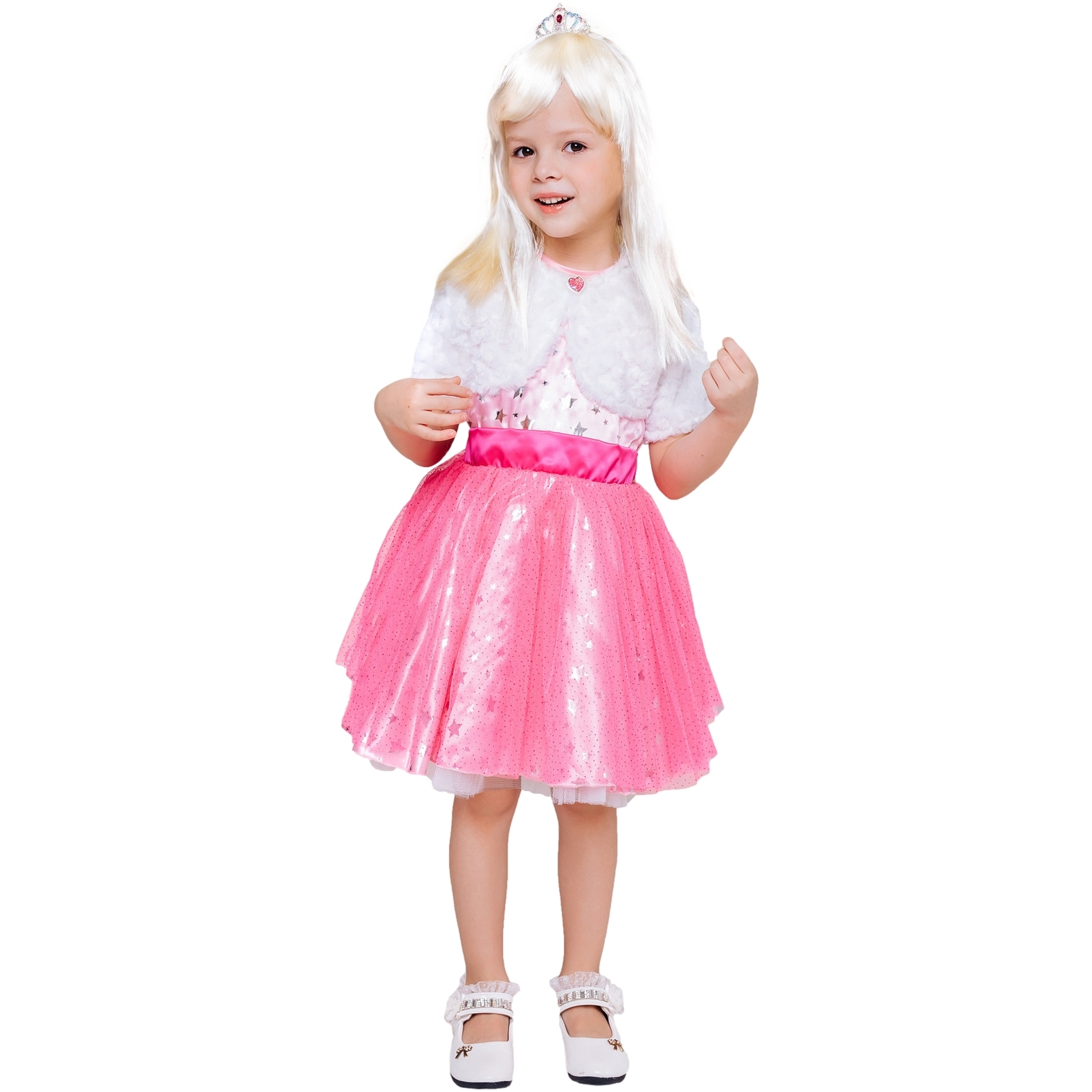 Карнавальный костюм "Барби" (платье, парик, диадема, болеро) размер 110-56