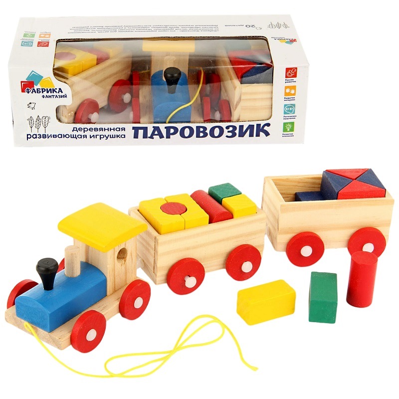Деревянная игрушка паровозик с фигурами "Чух-чух"