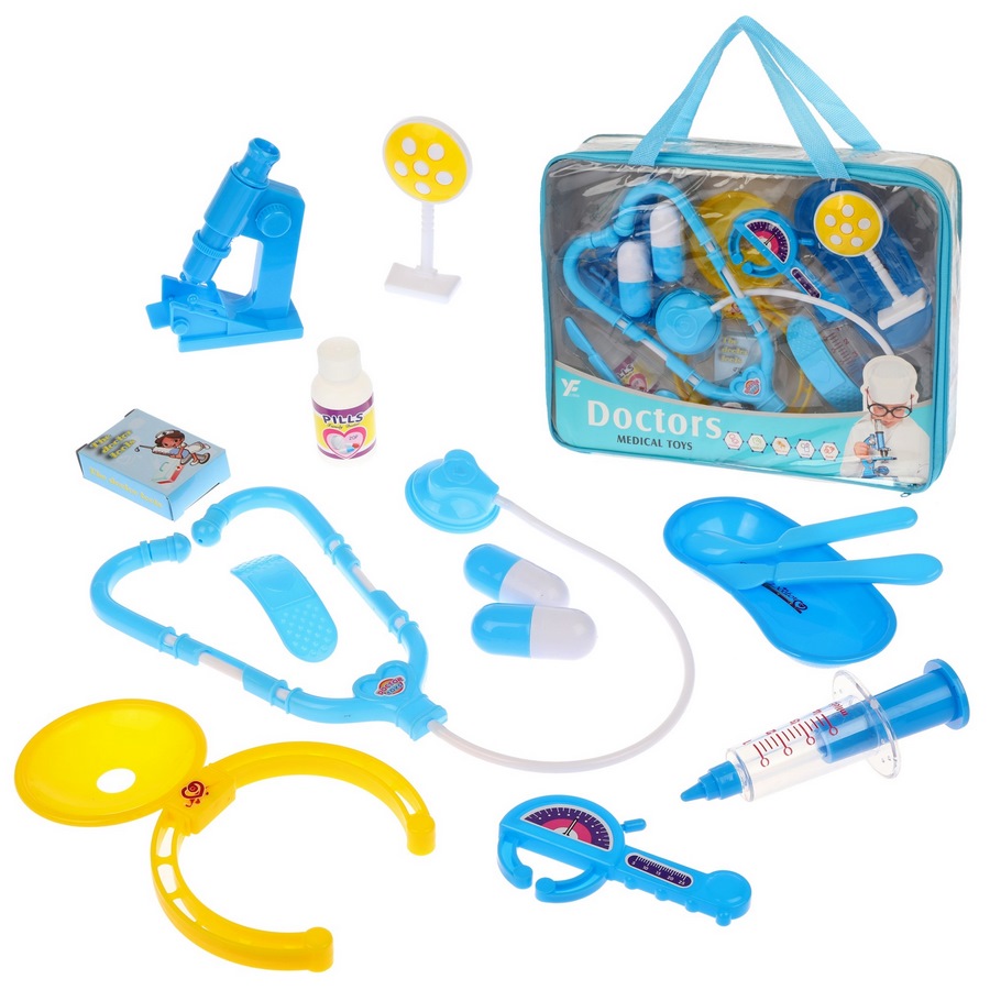 Игровой набор "Доктор" в сумке (14 предметов, голубой)