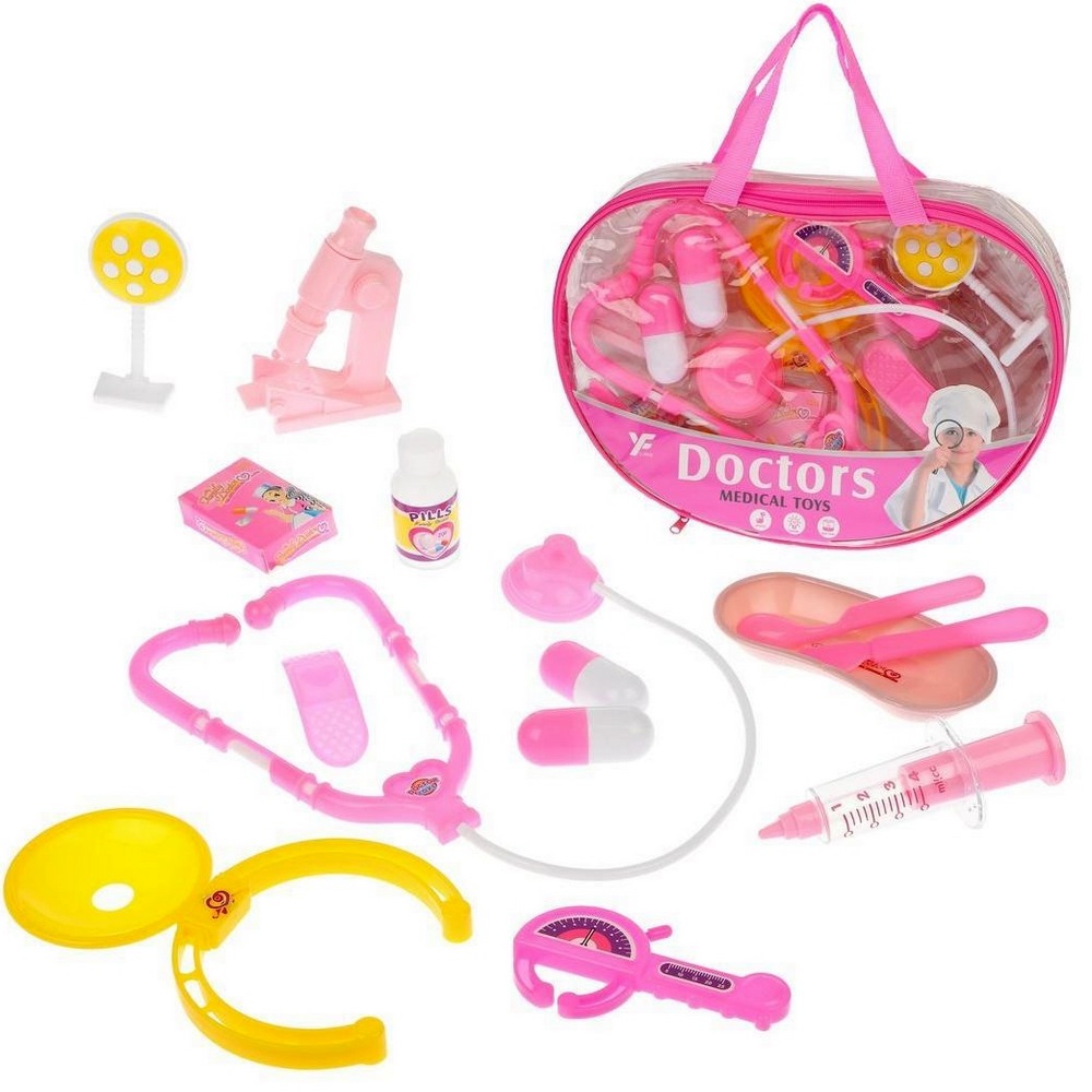 Игровой набор "Доктор" в сумке (14 предметов, розовый)