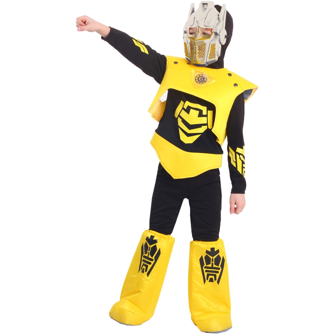 Карнавальный костюм "Робот" (рубашка с капюшоном,брюки,жилет,ботинки,маска) размер 128-64