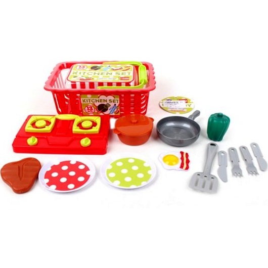 Набор посуды в корзинке с продуктами (15 предметов)