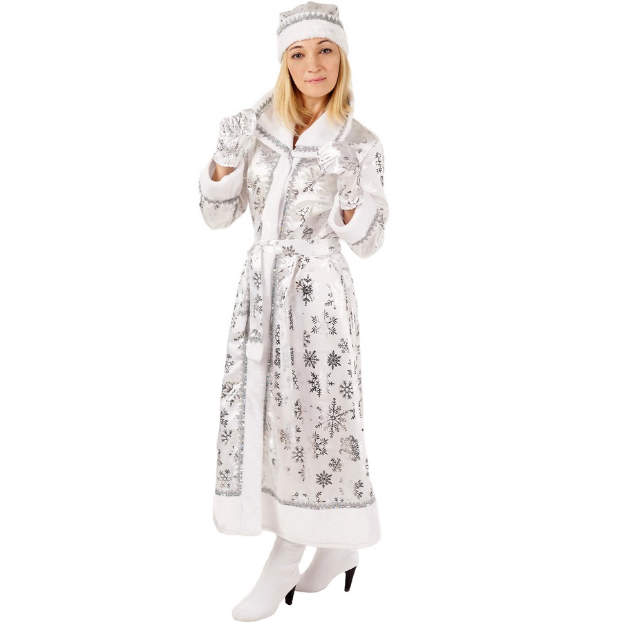 Карнавальный костюм "Снегурочка" (шуба,шапка,варежки,пояс) размер 164-52-54