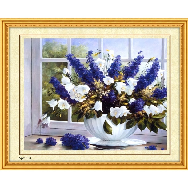 Вышивание бисером "Пышный букет на окне" (27x35 см)