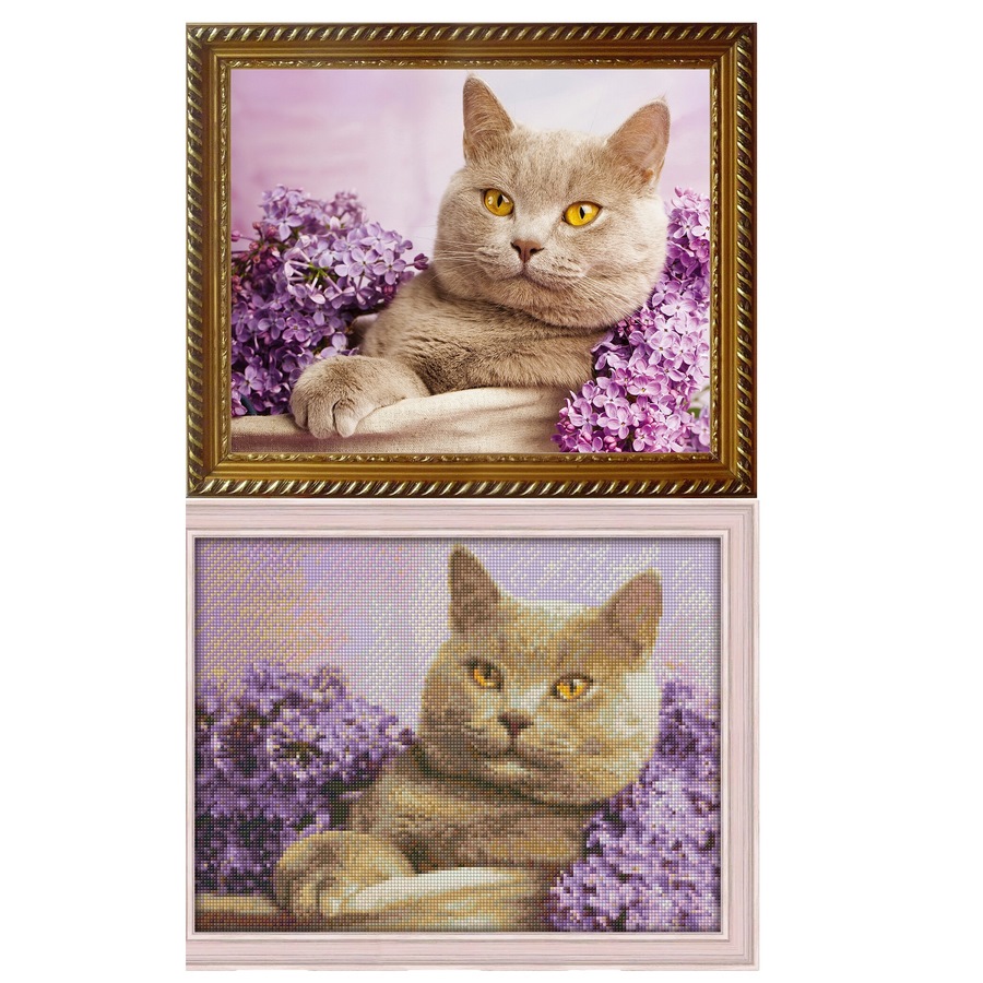 Алмазная мозаика "Кот в сирени" (40х30 см)