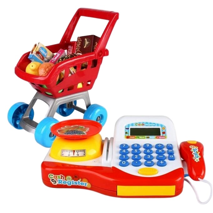 Игровой набор altacto "касса с тележкой" (касса 27,5см,тележка 29см,сканер,диспл.,весы,свет,звук,прод.,аксесс.,в ассорт.) 