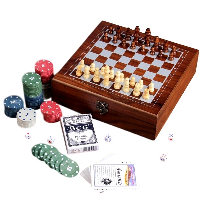 Набор шахмат с покером (100 фишек, 2 колоды, 5 кубиков)