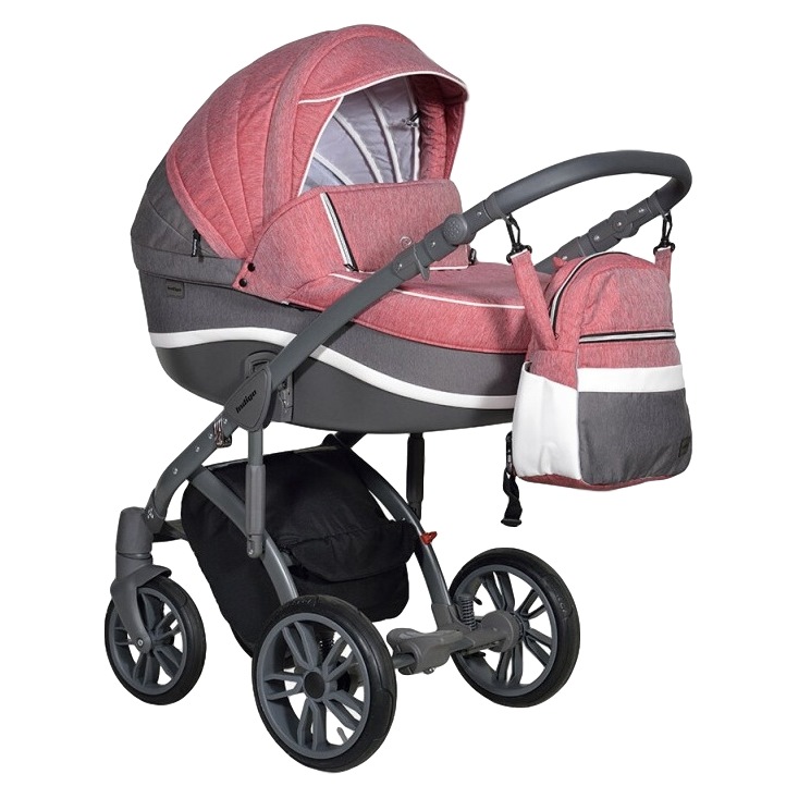 Коляска Caiman active 2в1 indigo (красный+темно-серый+белая кожа)