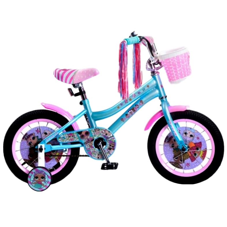 Велосипед 14" "Лол" (страховочные колеса, розово-голубой)