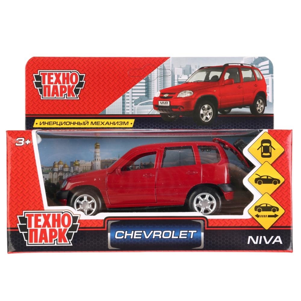 Машина металл "chevrolet niva" 12см, открыв. двери, инерц, красный в кор. технопарк в кор.2*36шт