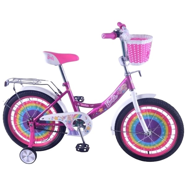 Велосипед 18" "Барби" (розово-белый, страховочные колеса, корзина)