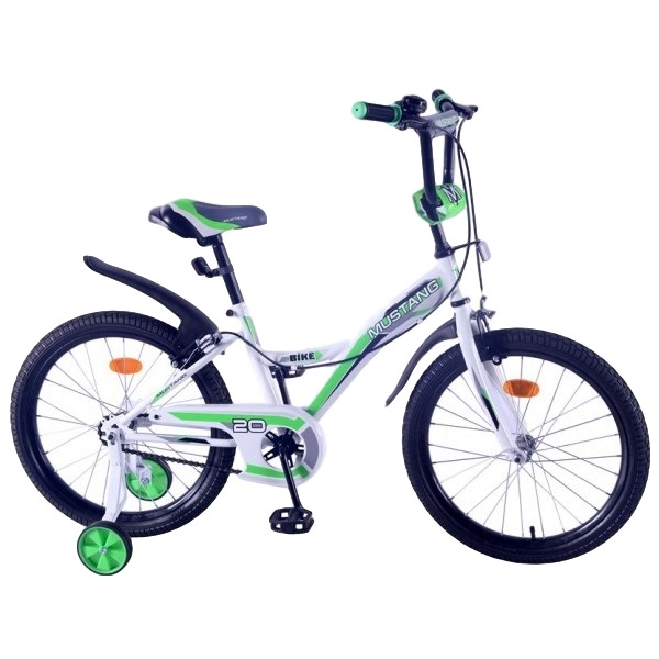 Велосипед 20" Мустанг (бело-зеленый, страховочные колеса)